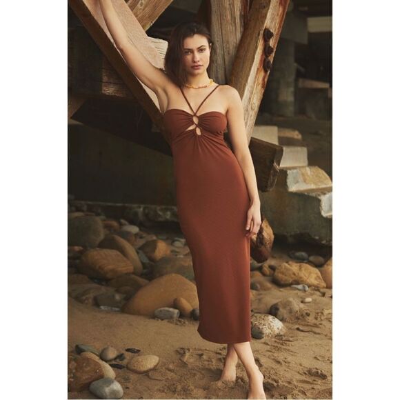 NEW Anthropologie LSPACE Ellery Chocolate Brown Halter Cutout Midi Dress X-Large - Picture 1 of 4
